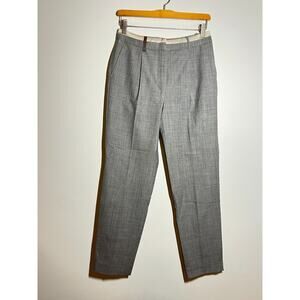 Peserico IT Gray Wool Blend Metallic Fleck Silk Band Carrot Pleat Trouser S 4 US